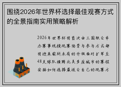 围绕2026年世界杯选择最佳观赛方式的全景指南实用策略解析 围绕2026年世界杯选择最佳观赛方式的全景指南实用策略解析